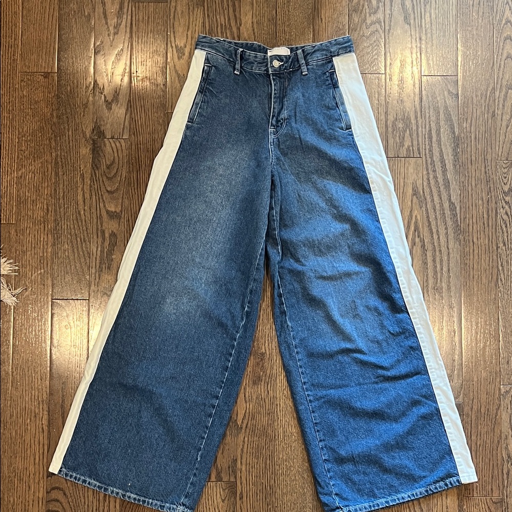 ASOS Design Blue and White Wide-Leg Jeans